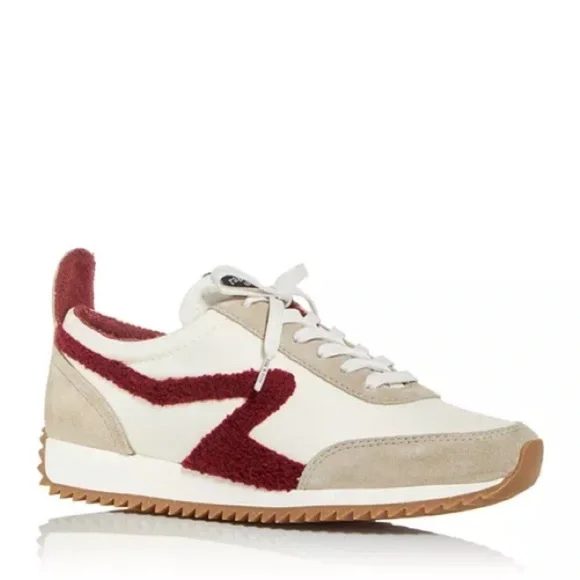 rag & bone Retro Runner Low-Top Sneakers Cream Burgundy size 10 - Picture 2 of 13